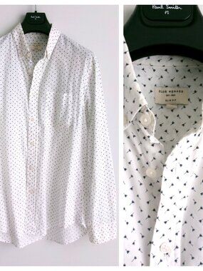 CLUB MONACO MEN'S PRINTED SHIRT WHITE Sz-L